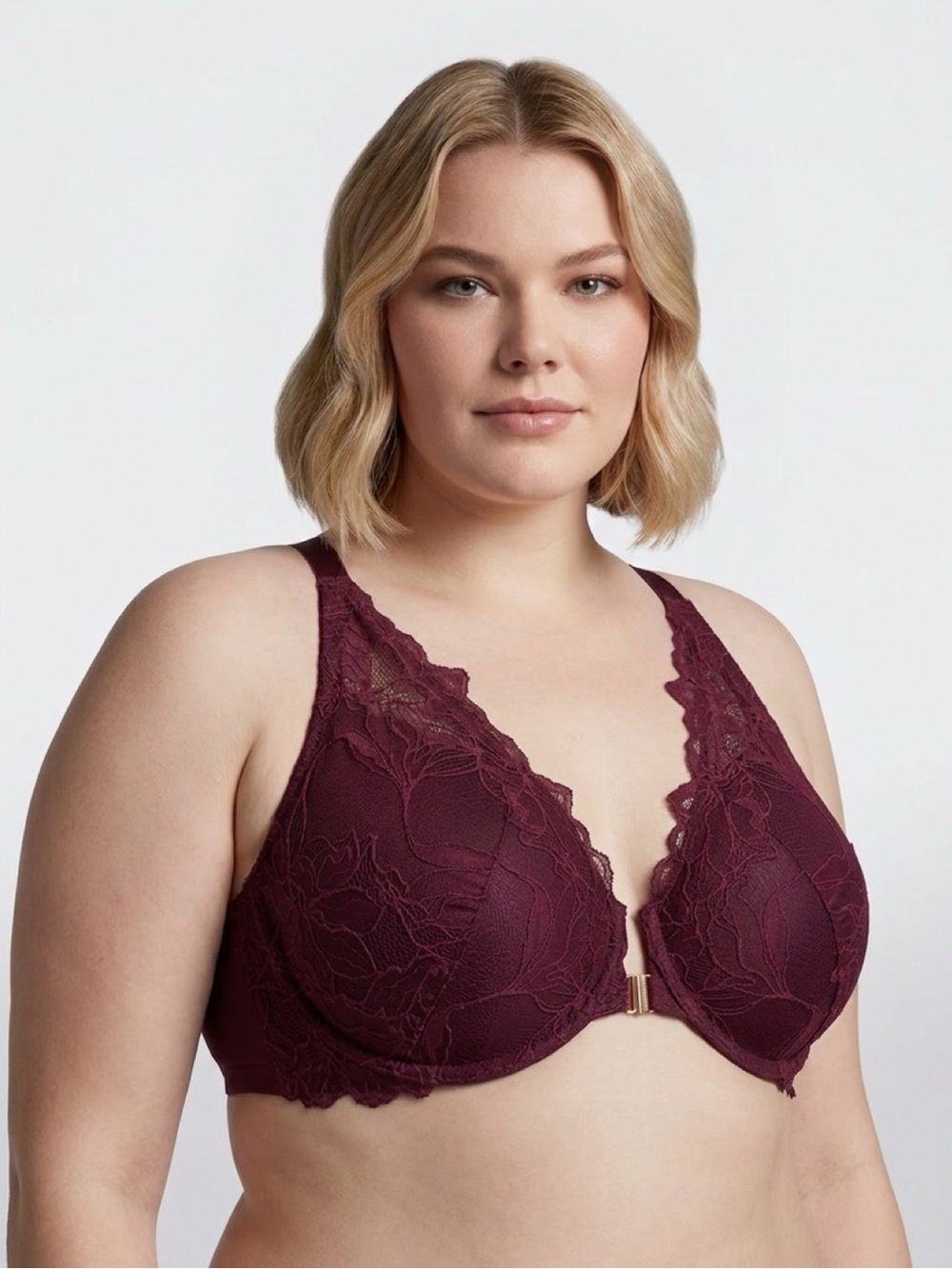 AUDEN Lace Push Up Plunge Front-Closure Bra in Berry